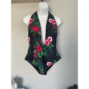 Begonia Tropical Print Deep V-Neck Floral Once Piece Swimsuit XXL NEW